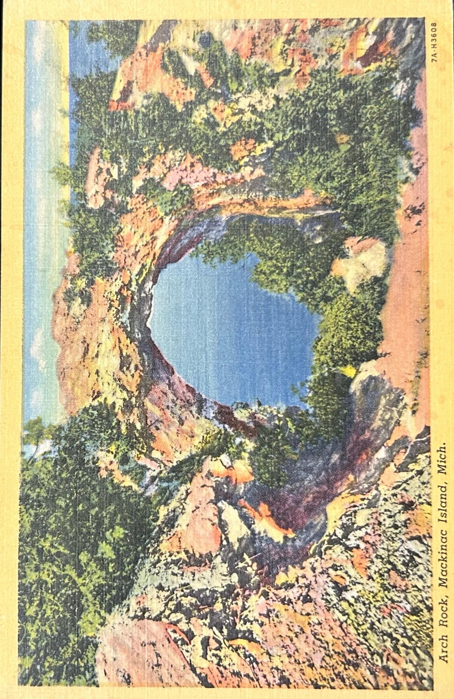 Arch Rock, Mackinac Island, Michigan - Linen Postcard