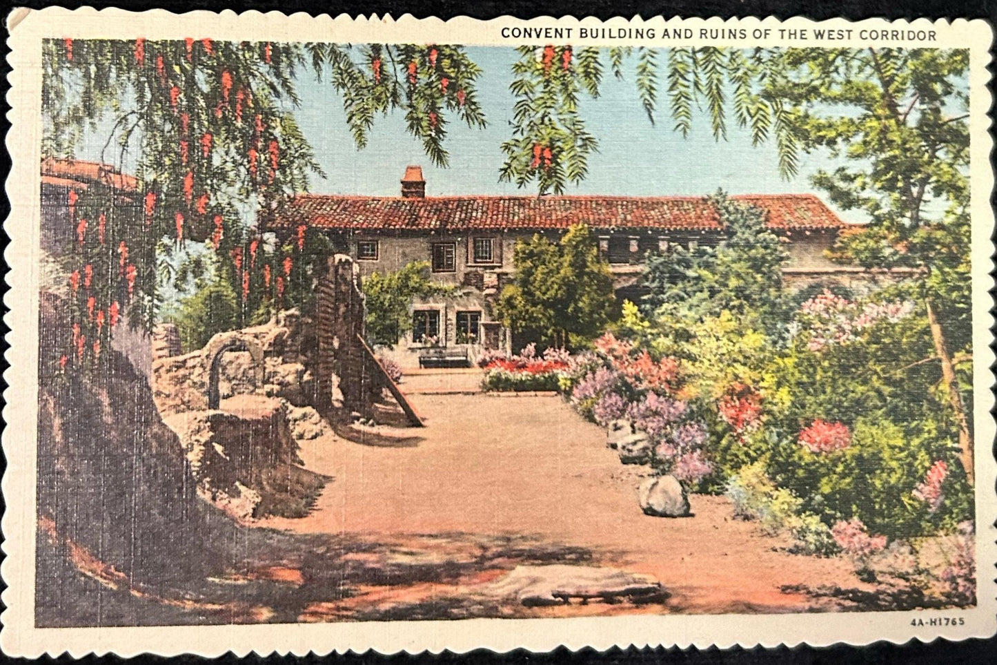 Convent Building and Ruins of the West Corridor, California - Linen Postcard