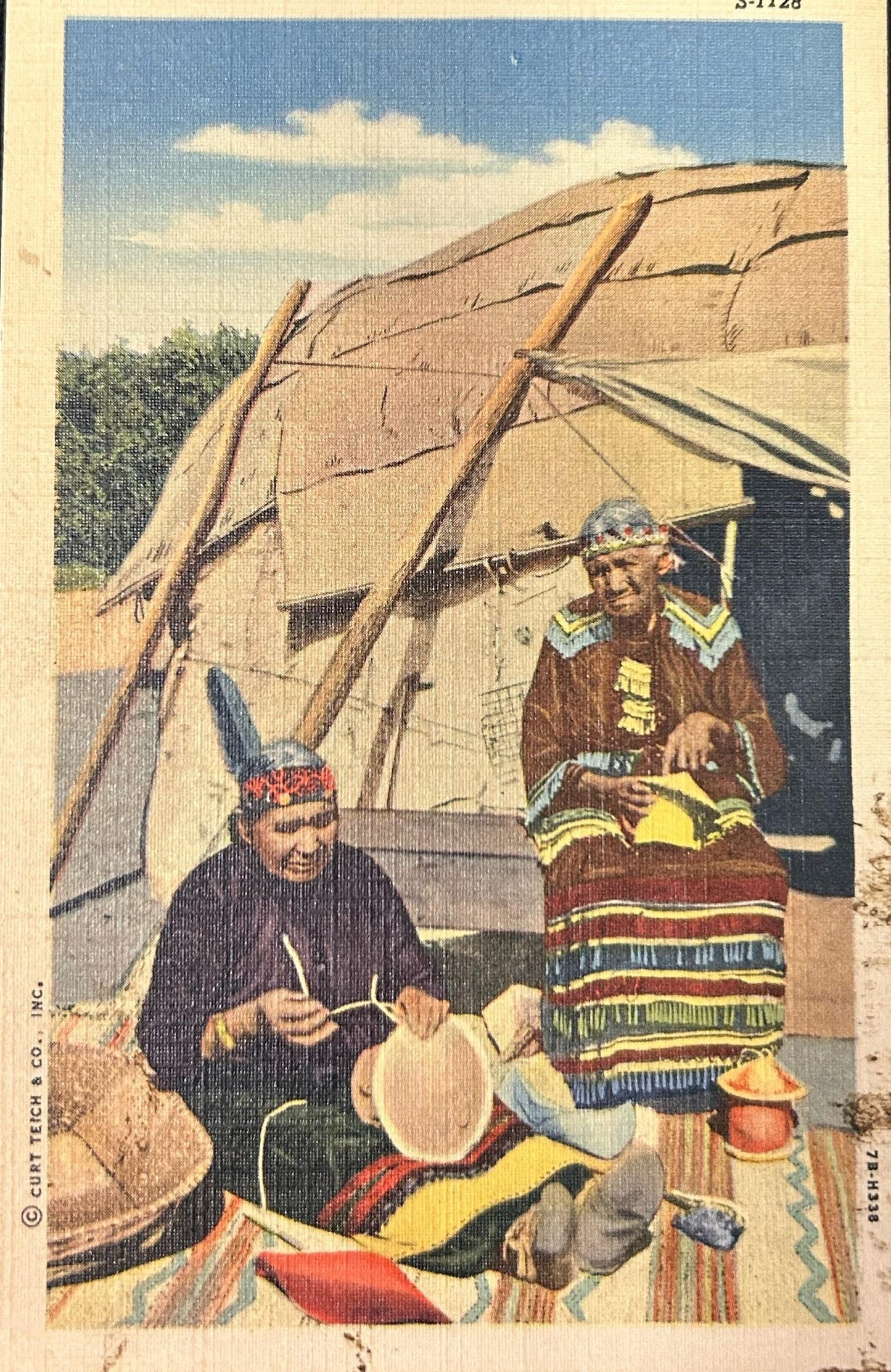 Native People Hand Sewing - Linen Postcard