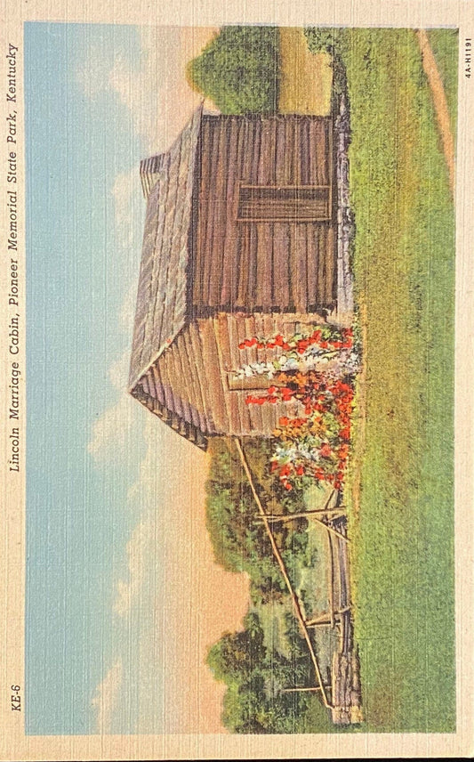Lincoln Marriage Cabin - Pioneer Memorial State Park - Kentucky - 1930s Linen Postcard