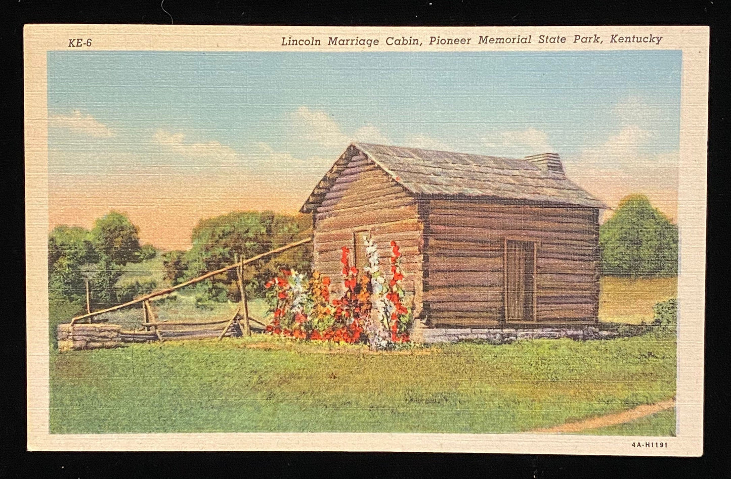 Lincoln Marriage Cabin - Pioneer Memorial State Park - Kentucky - 1930s Linen Postcard