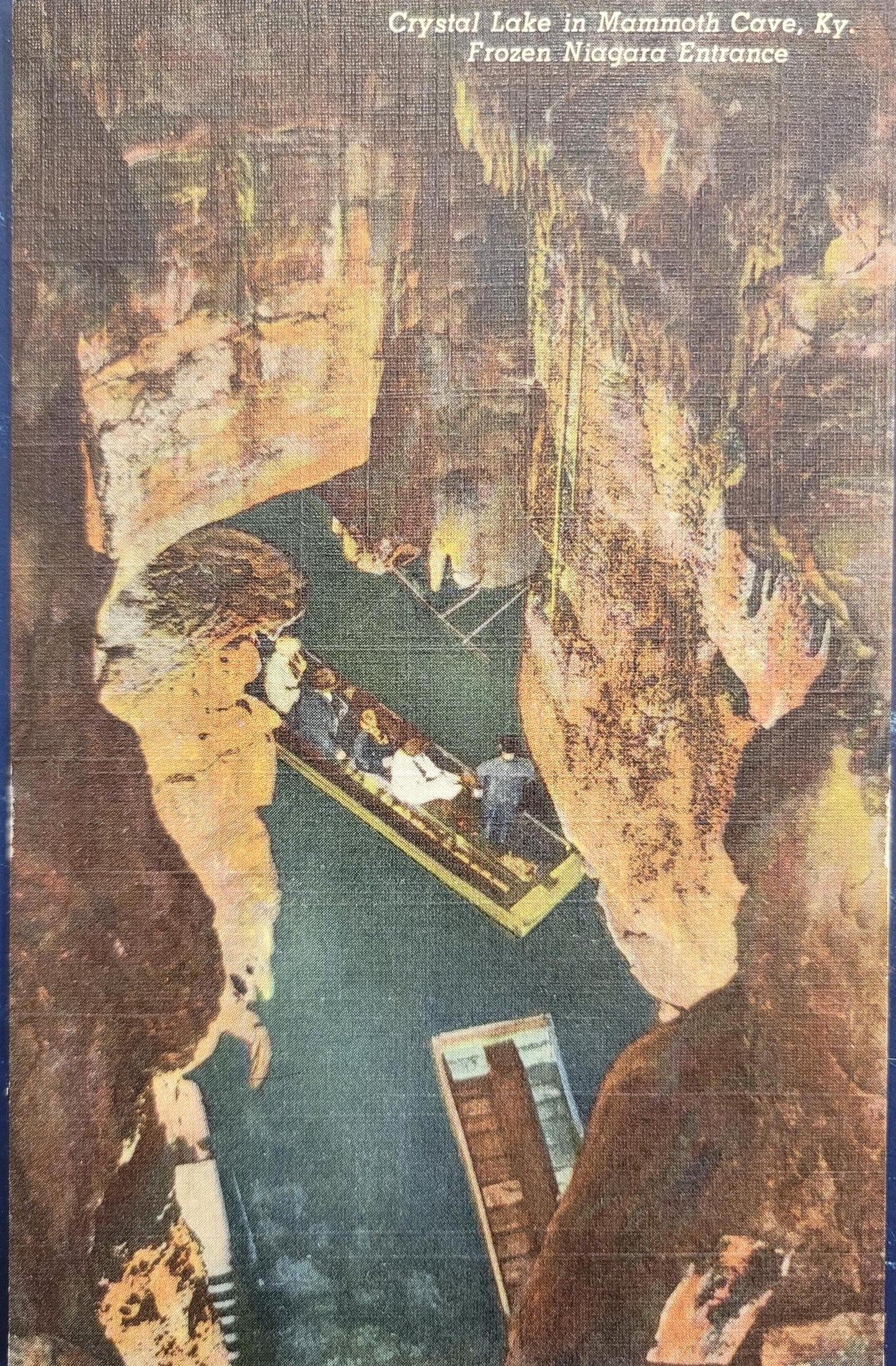 Crystal Lake in Mammoth Cave - Kentucky -Frozen Niagara Entrance - 1930s/40s Linen Postcard