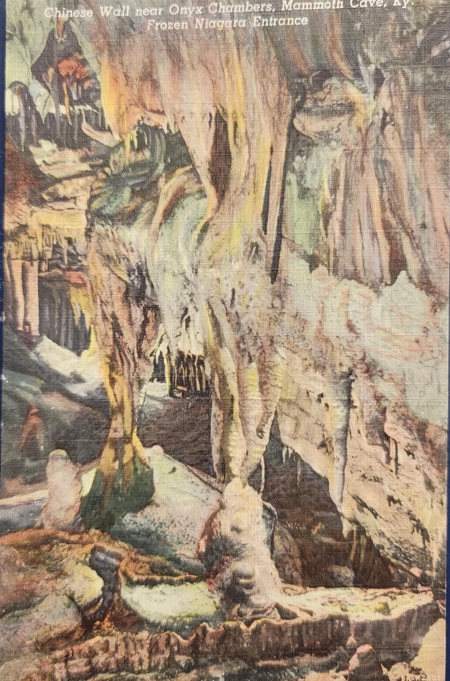 Chinese Wall near Onyx Chambers - Mammoth Cave - Kentucky - Frozen Niagara Entrance - 1930s/40s Linen Postcard