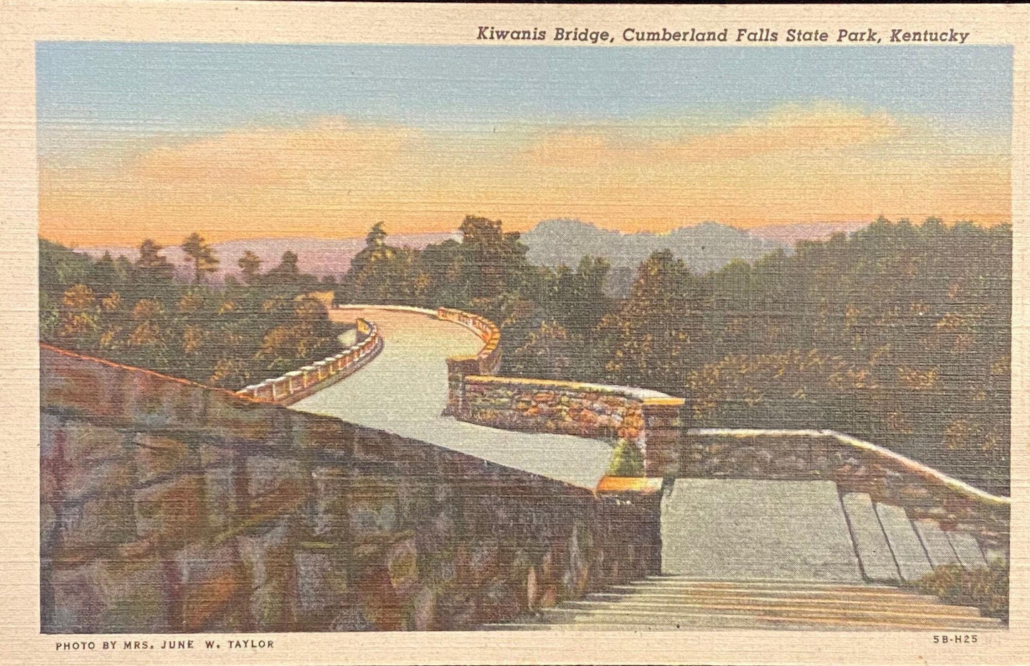 Kiwanis Bridge - Cumberland Falls State Park - Kentucky - 1940s Linen Postcard