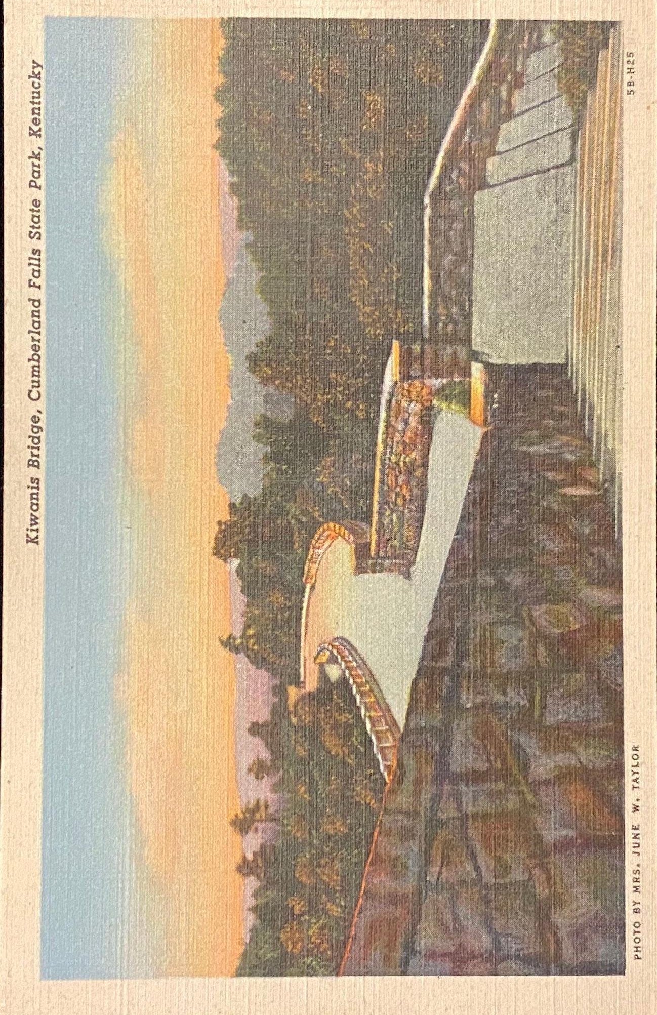 Kiwanis Bridge - Cumberland Falls State Park - Kentucky - 1940s Linen Postcard