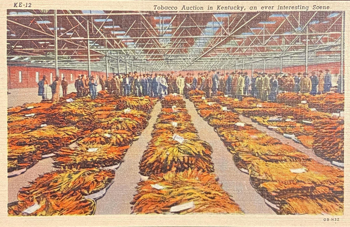 Tobacco Auction in Kentucky - 1940 Linen Postcard