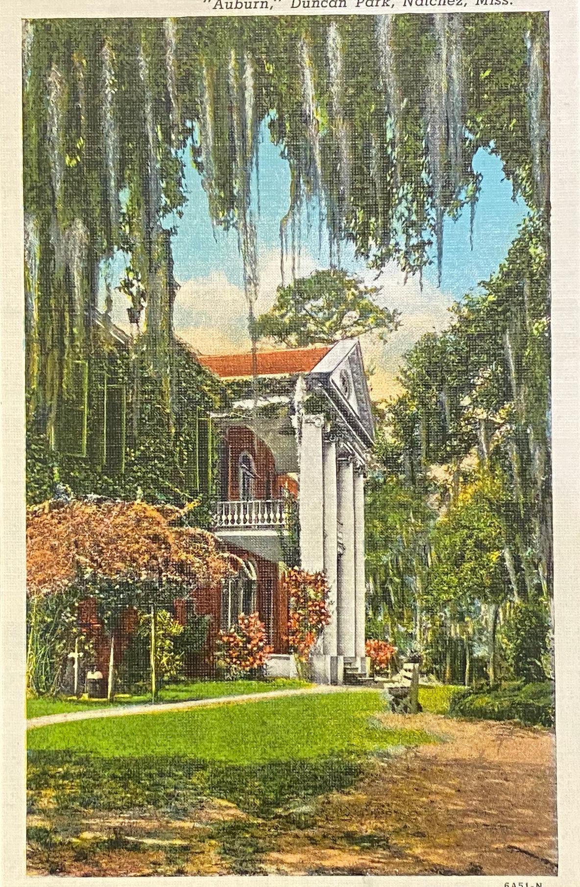 Auburn - Duncan Park - Natchez, Mississippi - 1930s Linen Postcard