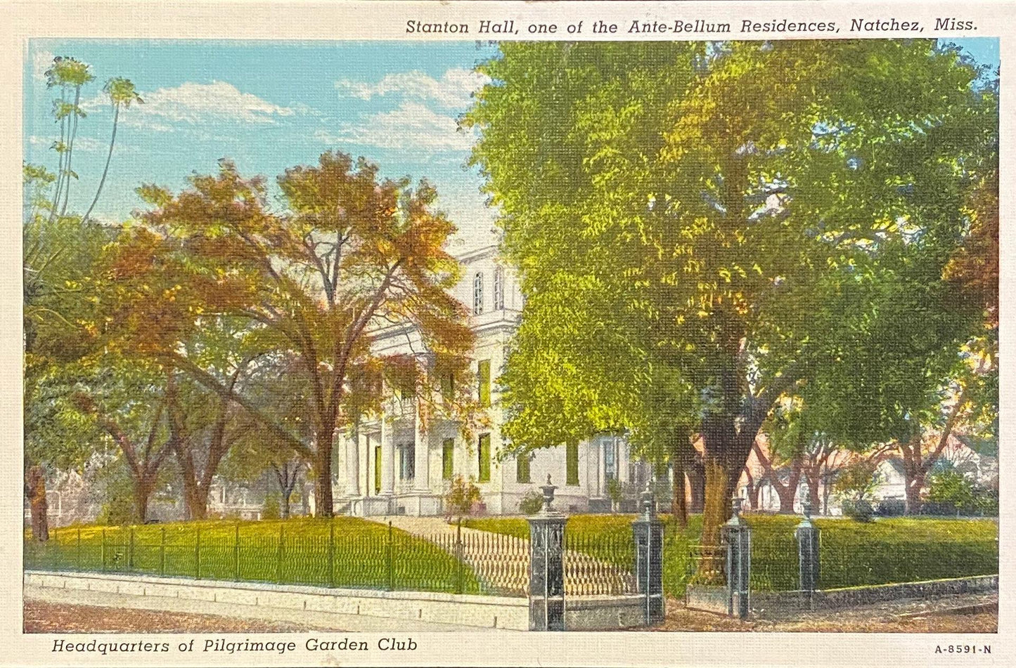 Stanton Hall - Ante-Bellum Residences - Natchez, Mississippi - 1940s Linen Postcard