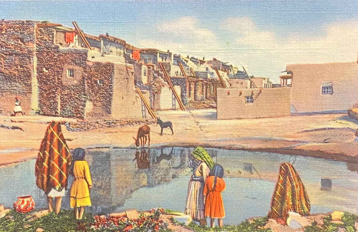Pueblo of Acoma - The Sky City, South of Laguna, New Mexico - 1940s Linen Postcard