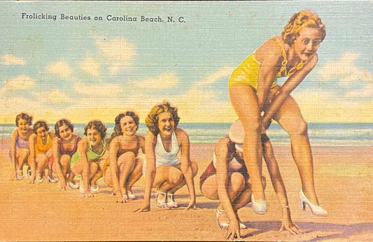 Frolicking Beauties - Carolina Beach, North Carolina - 1930s Linen Postcard