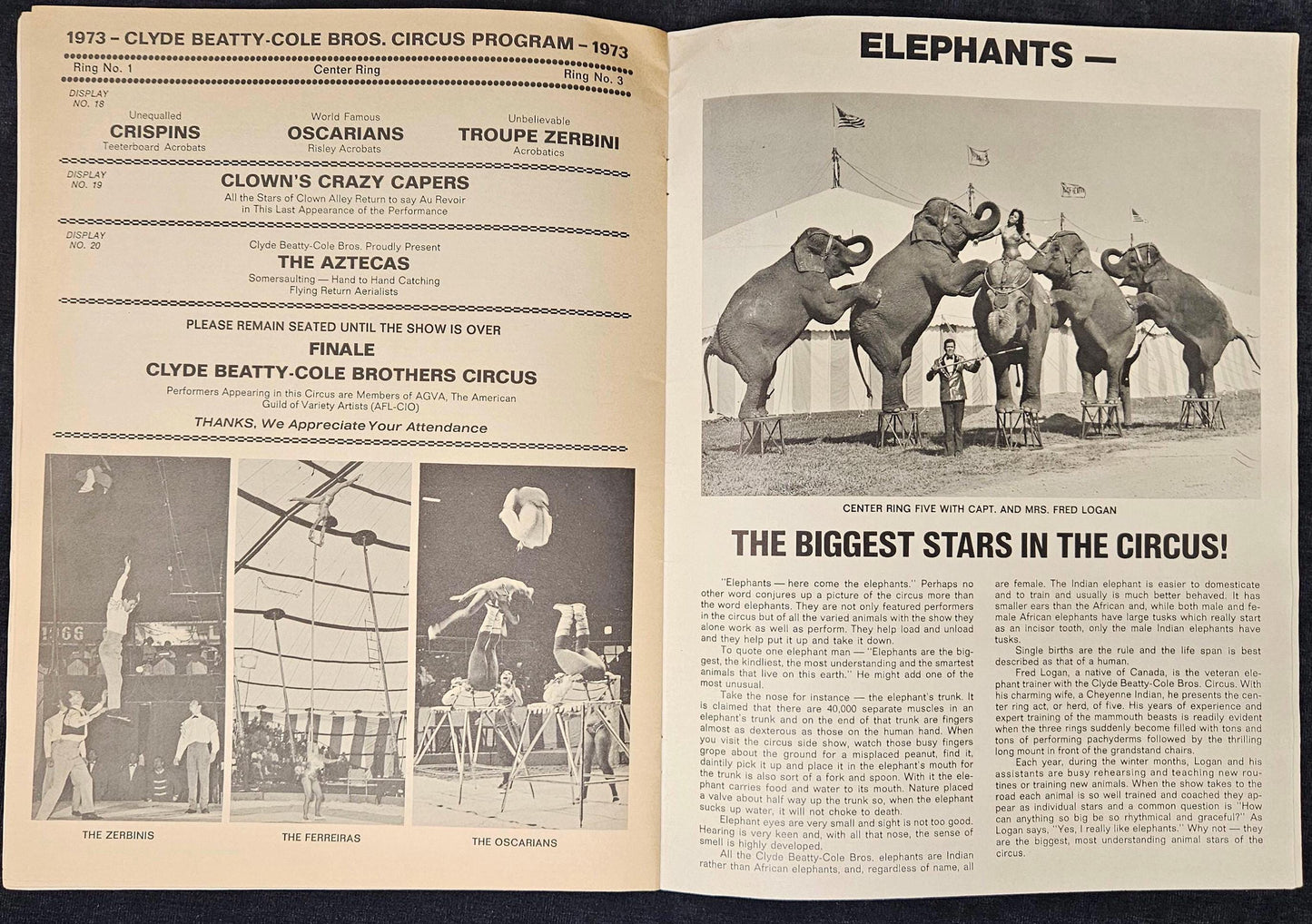 Clyde Beatty-Cole Bros Circus - 1973 Souvenir Program and Pictorial Circus History - Benton Harbor, Michigan -Circus Ephemera with Pictures