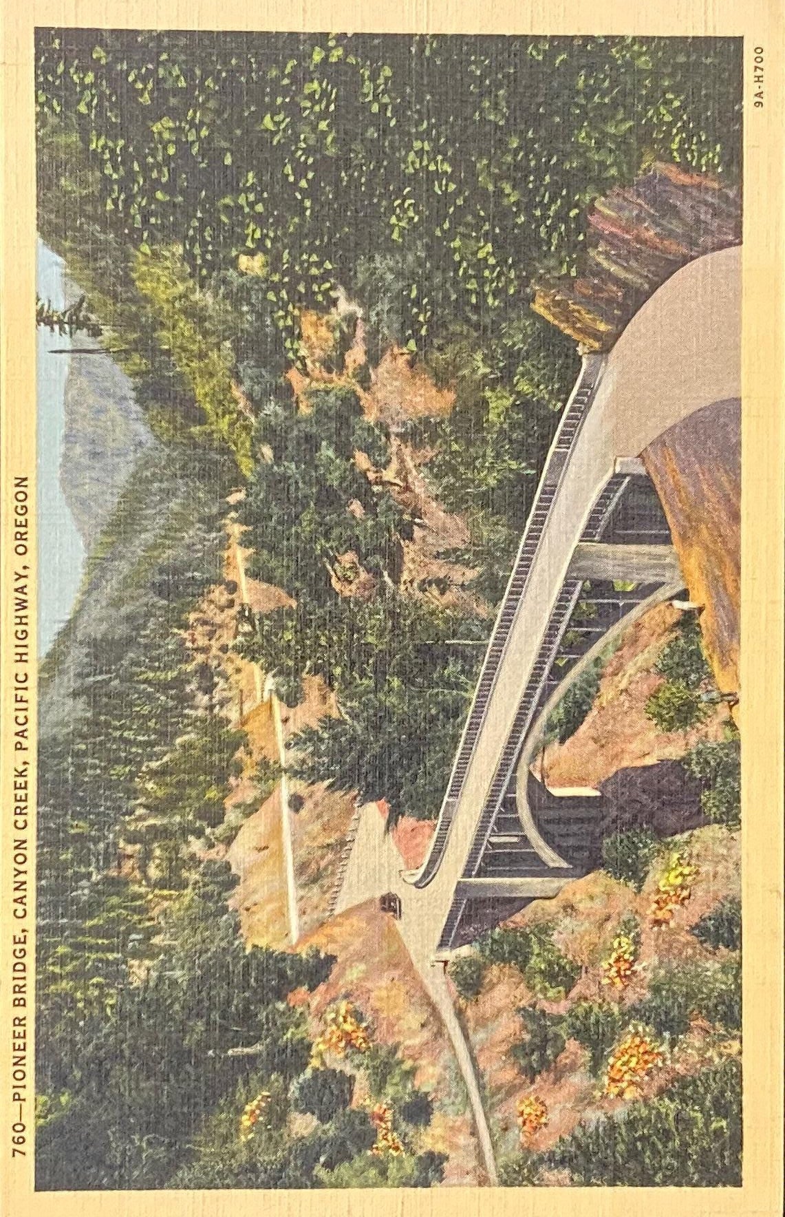 Pioneer Bridge, Canyon Creek, Pacific Highway, Oregon - 1940s Linen Postcard