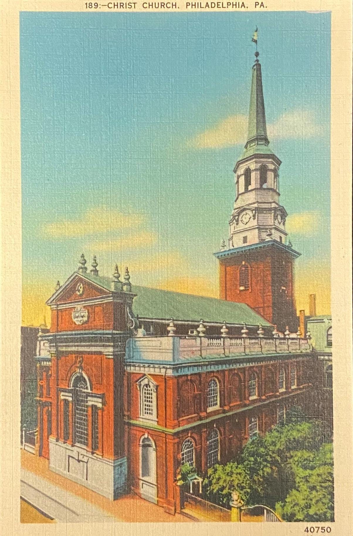 Christ Church - Philadelphia, Pennsylvania - 1940s Linen Postcard