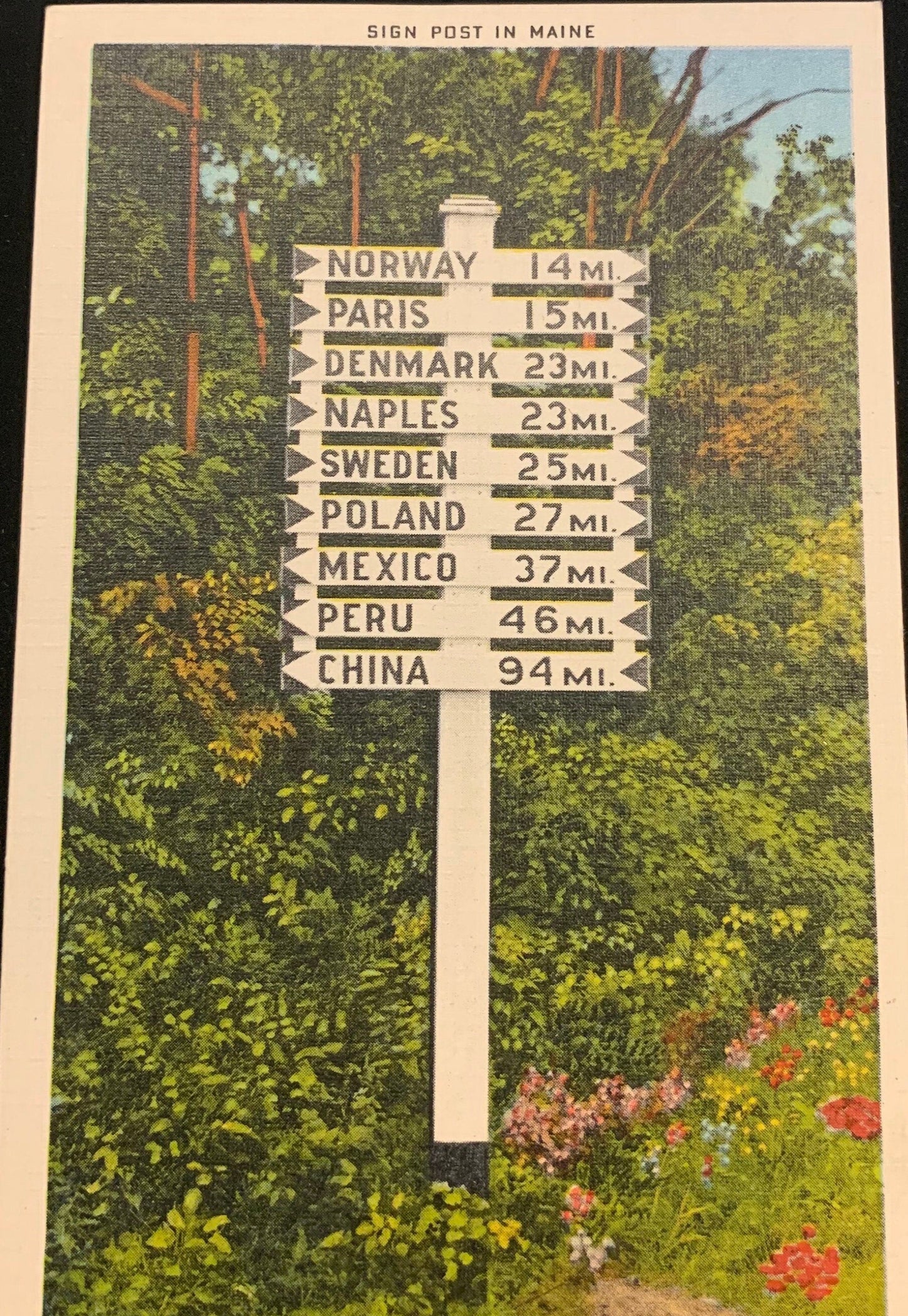 World Traveler Signpost - Gilead, Maine - 1940s Linen Postcard