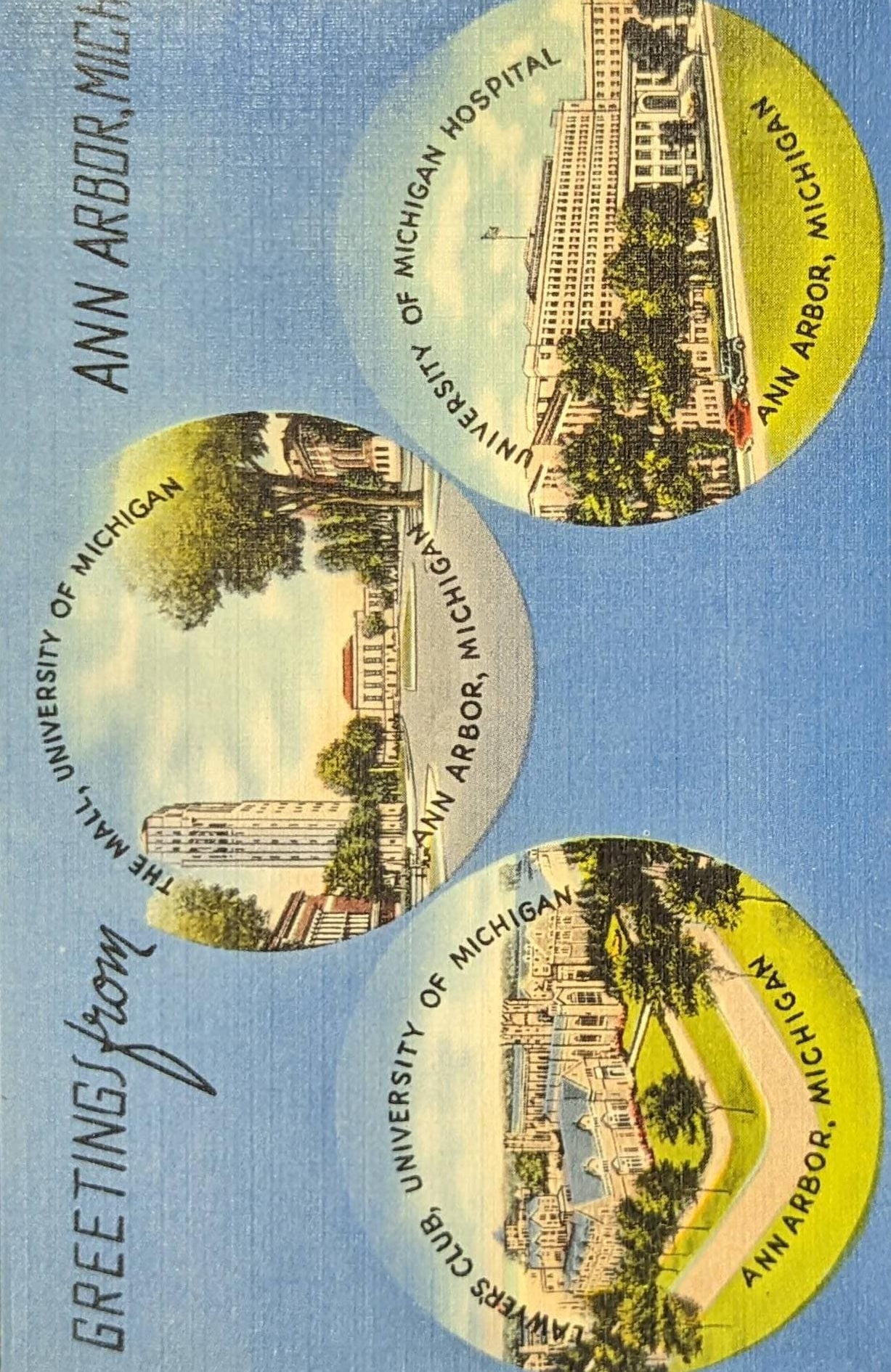 Greetings from Ann Arbor, Michigan - 1940s Linen Postcard
