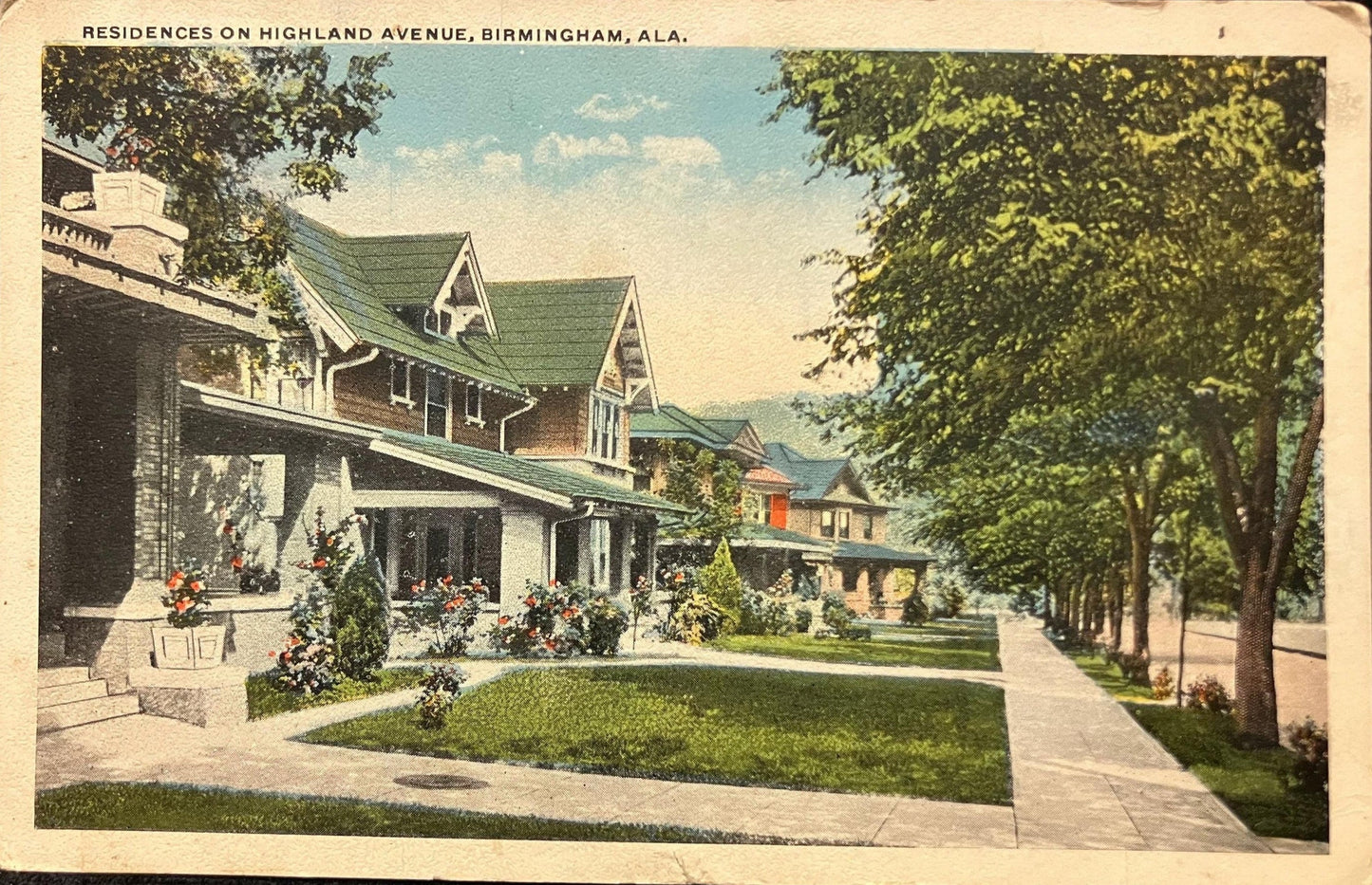 Residences on Highland Avenue - Birmingham, Alabama - Vintage Postcard