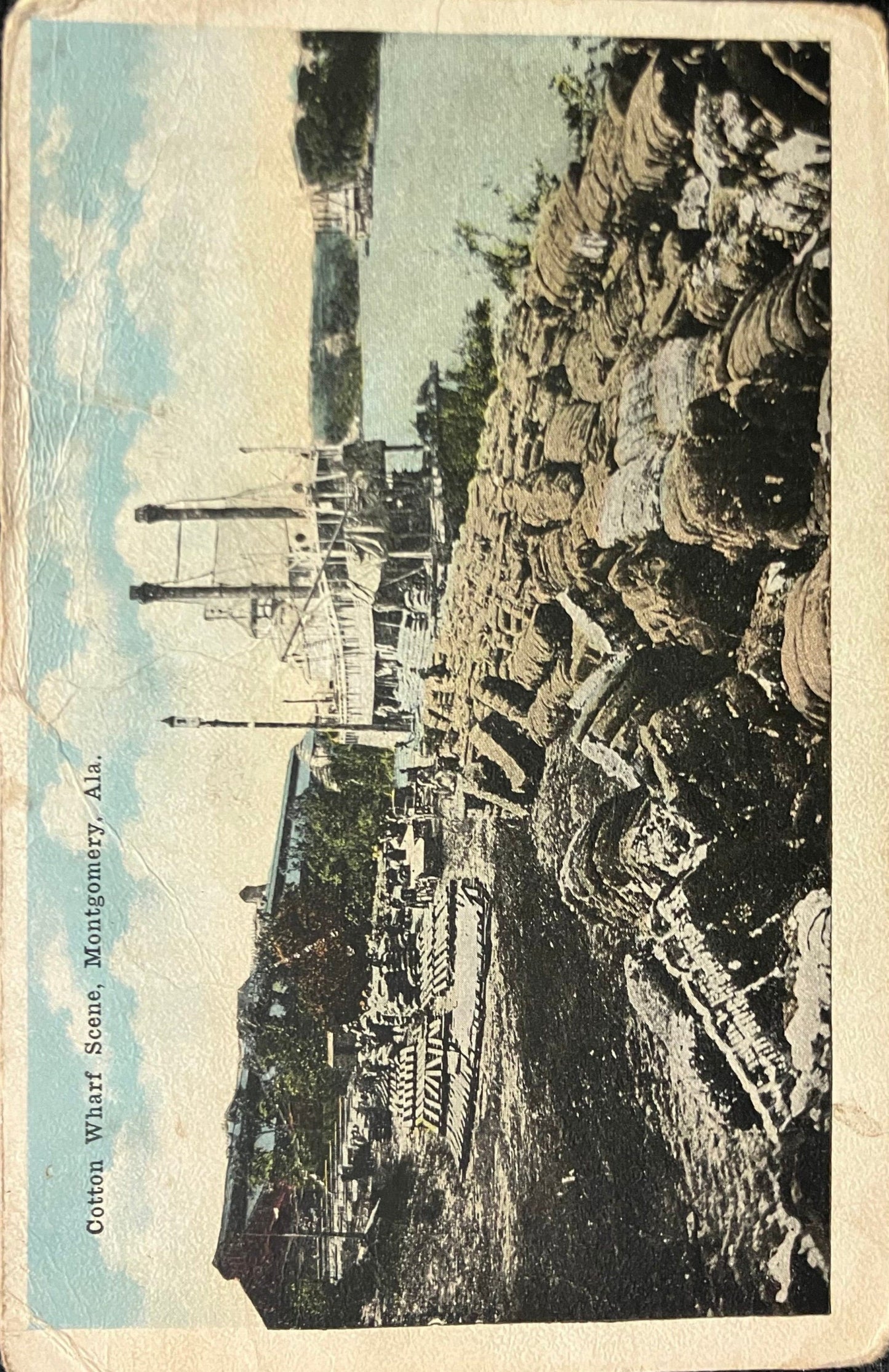 Cotton Wharf Scene - Montgomery, Alabama - Vintage Postcard