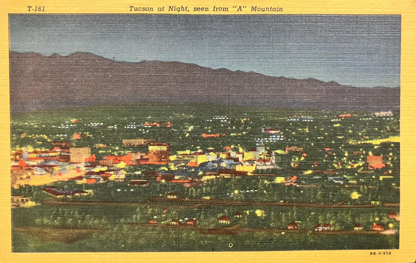 Tucson, Arizona at Night - From "A" Mountain - 1940s Linen Postcard