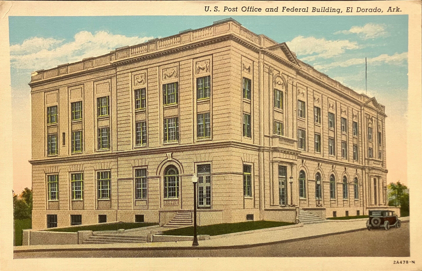 U.S. Post Office - Federal Building - El Dorado, Arkansas - 1940s Linen - Post Office Postcard