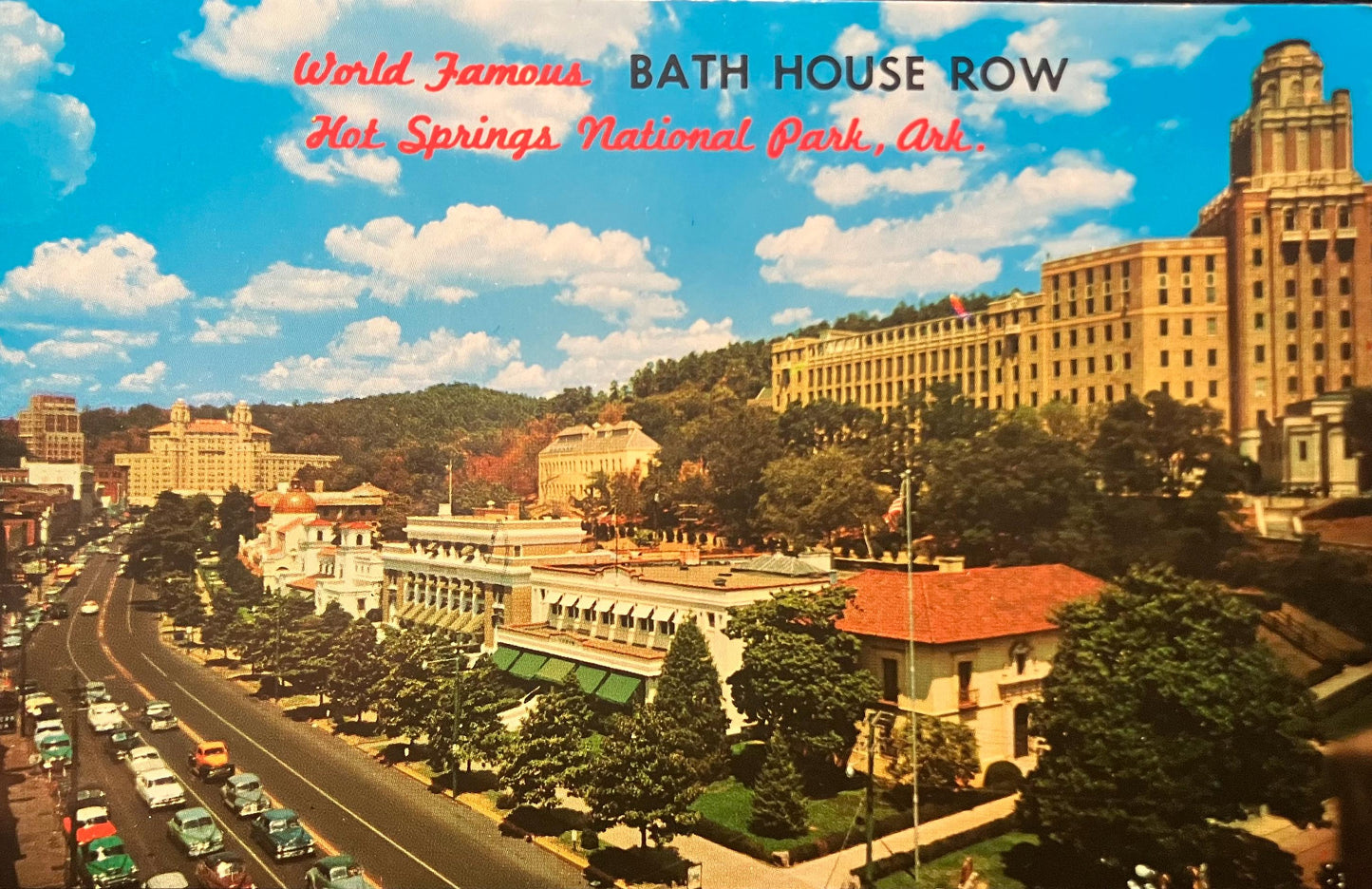 World Famous Bath House Row - Hot Springs National Park, Arkansas - Vintage Postcard