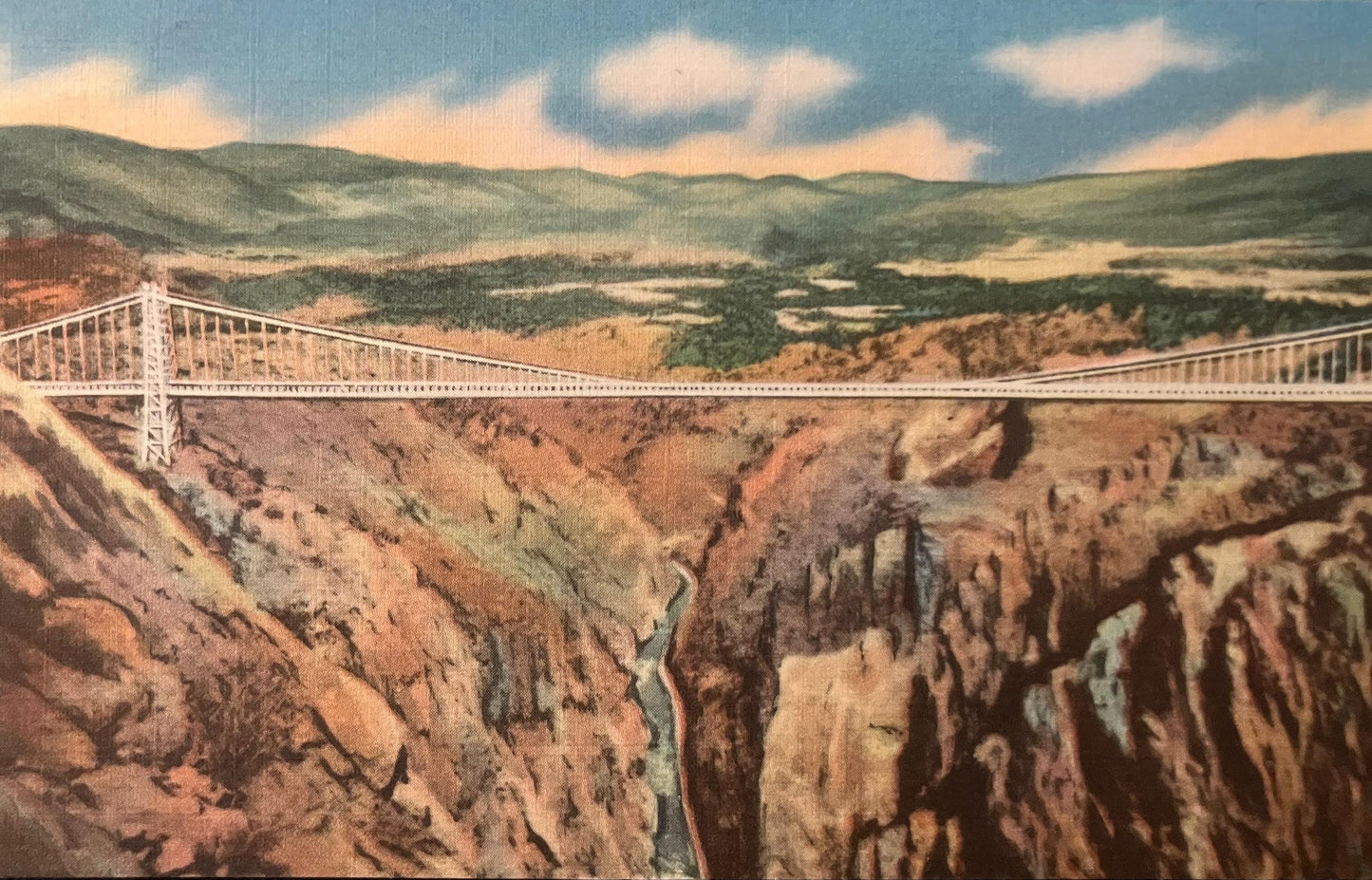 Panorama of the Royal Gorge - South Rim Observation Pavilion - Colorado - 1960s Linen Postcard