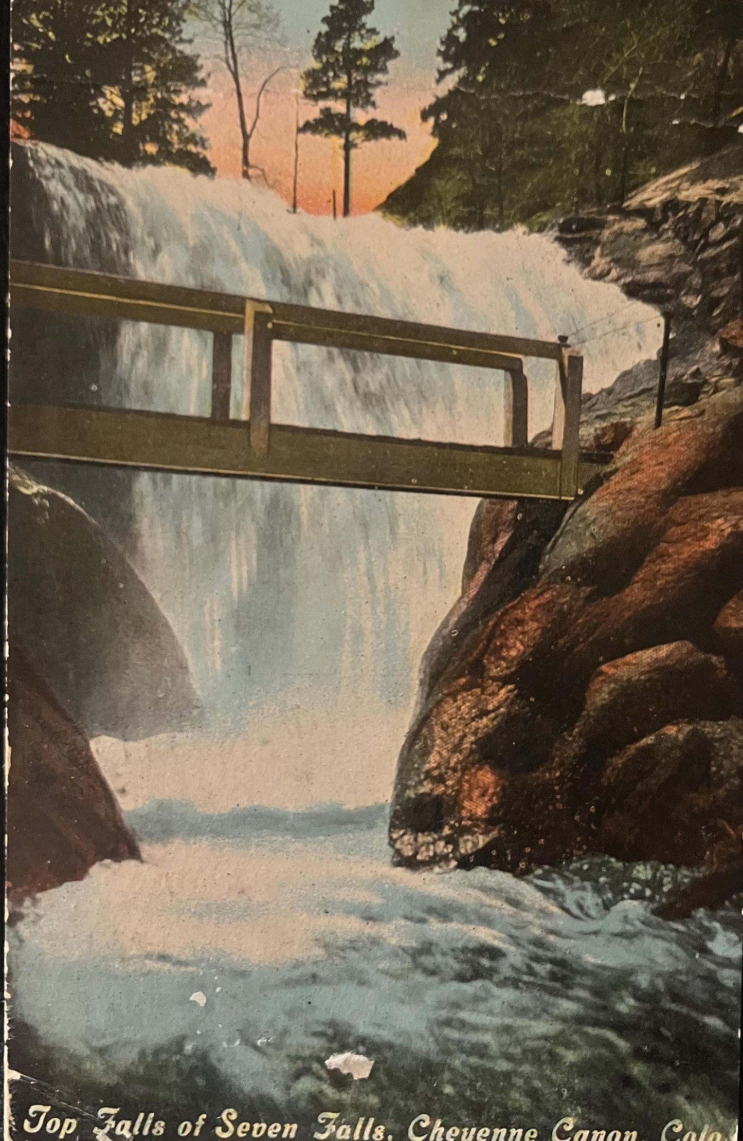 Top Falls of Seven Falls - Cheyenne Canon, Colo. - Vintage Postcards