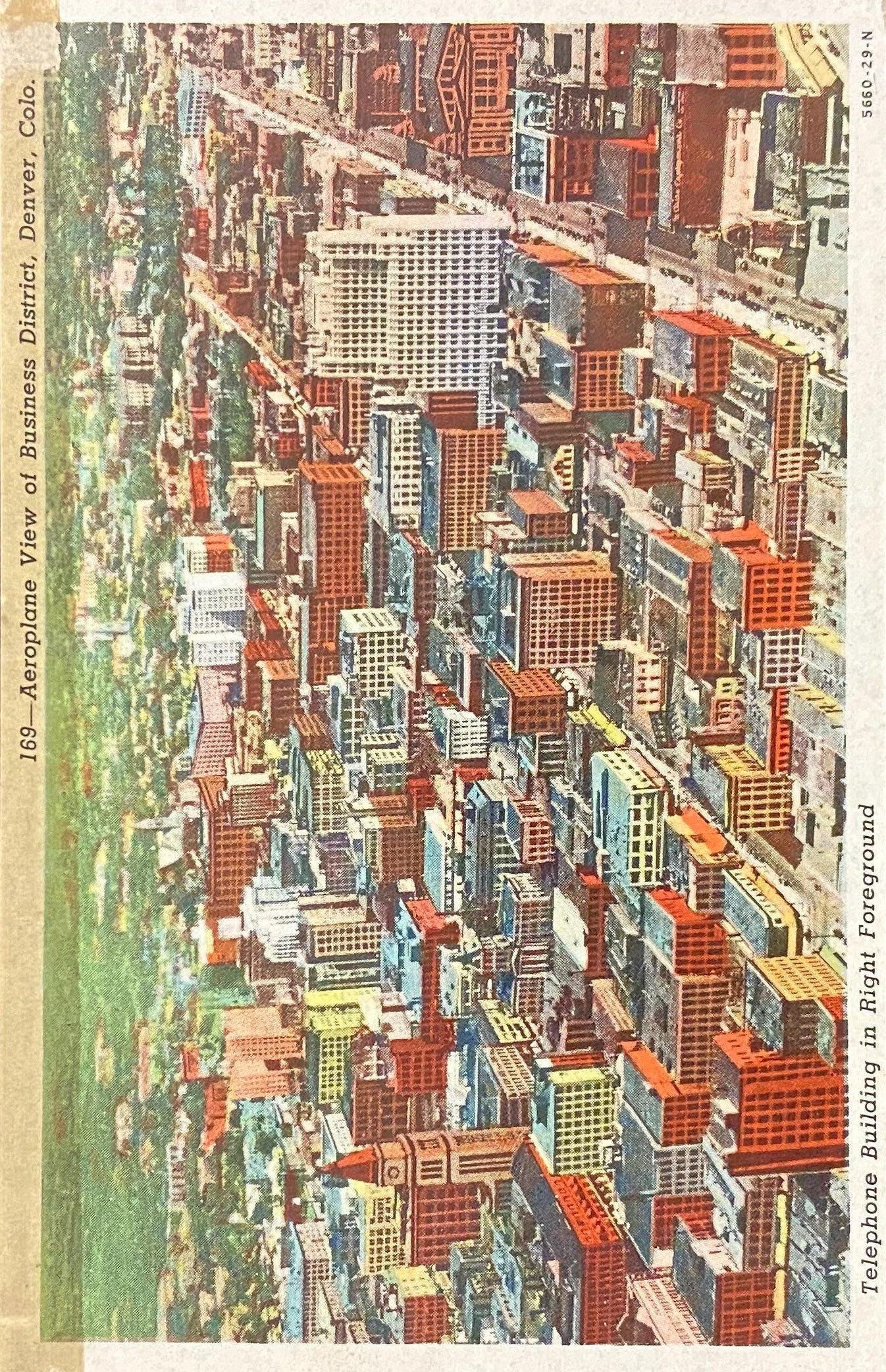 Aeroplane View of Business District, Denver, Colorado - Linen Postcard