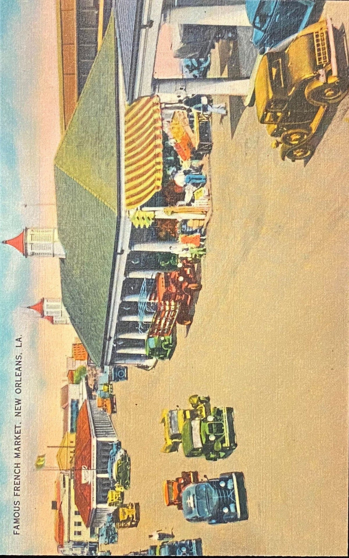 Famous French Market, New Orleans, Louisiana - 1940s Linen Postcard