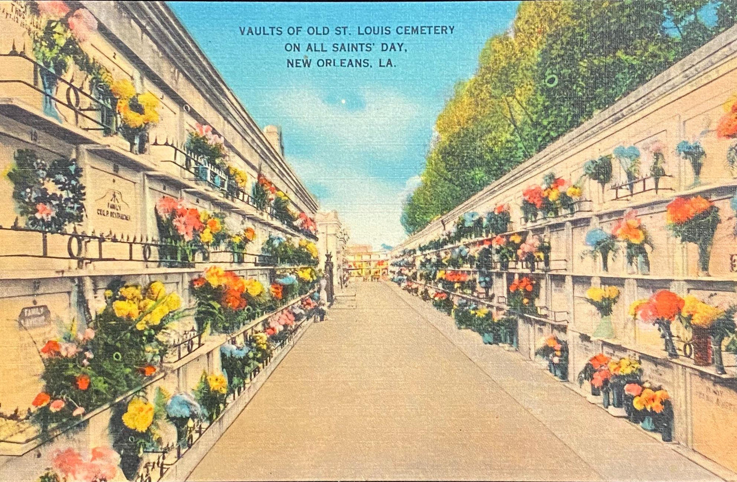 Vaults of Old St. Louis Cemetery on All Saints' Day, New Orleans, Louisiana - 1940s Linen Postcard