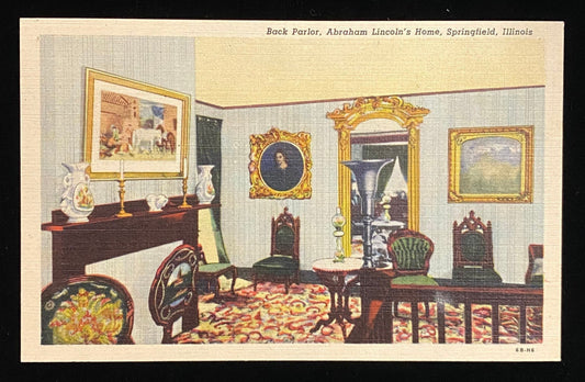 Back Parlor, Abraham Lincoln's Home - Springfield, Illinois - 1946 Linen Postcard