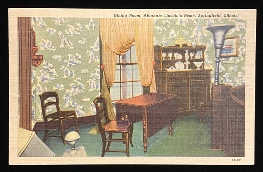 Dining Room, Abraham Lincoln's Home, Springfield, Illinois - 1946 Linen Postcard
