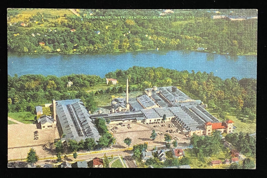 C.G. Conn Band Instrument Co. - Elkhart, Indiana - 1940s Linen Postcard