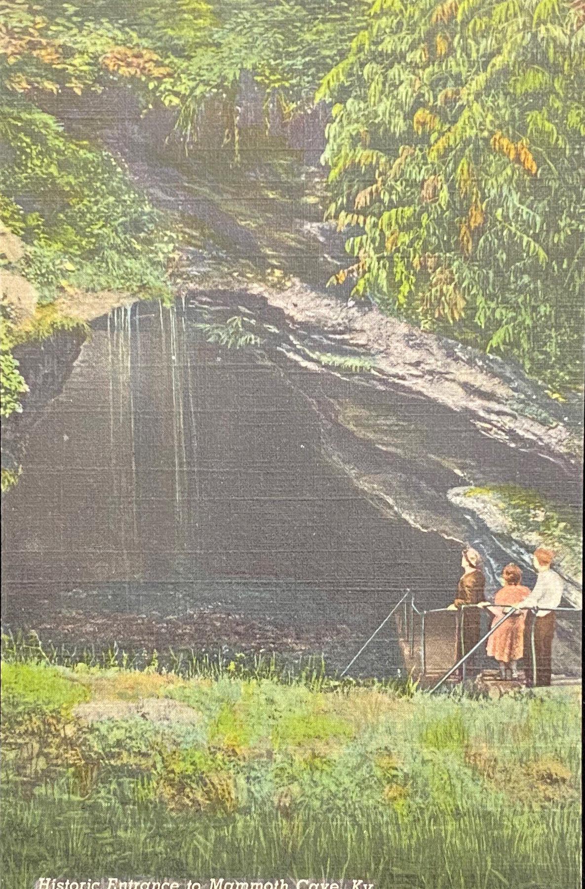 Historic Entrance to Mammoth Cave, Kentucky - 1930s Linen Postcard