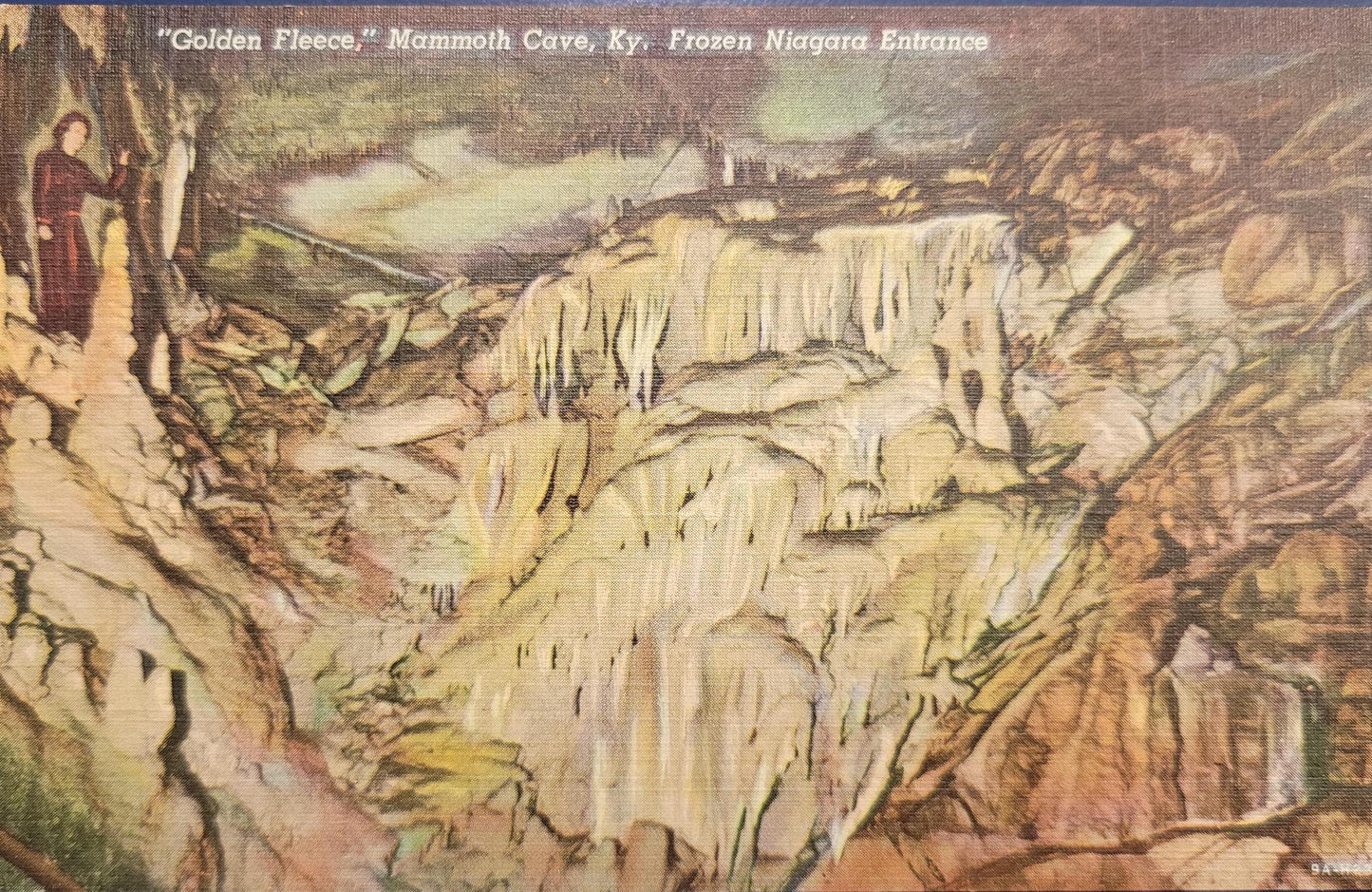 Golden Fleece, Mammoth Cave - Kentucky - Frozen Niagara Entrance - 1930s/40s Linen Postcard