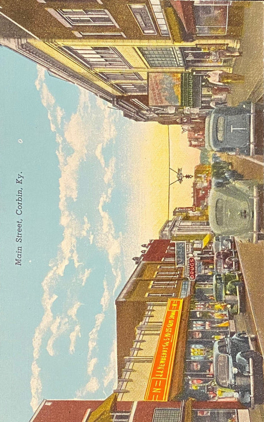 Main Street - Corbin, Kentucky - 1939 Linen Postcard