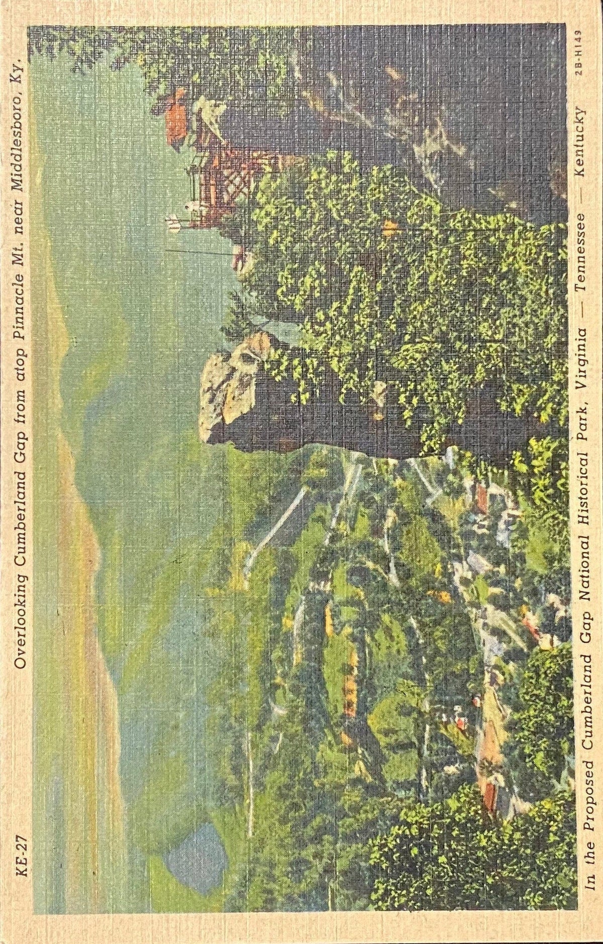 Overlooking Cumberland Gap from atop Pinnacle Mt. near Middlesboro, Kentucky - 1932 Linen Postcard