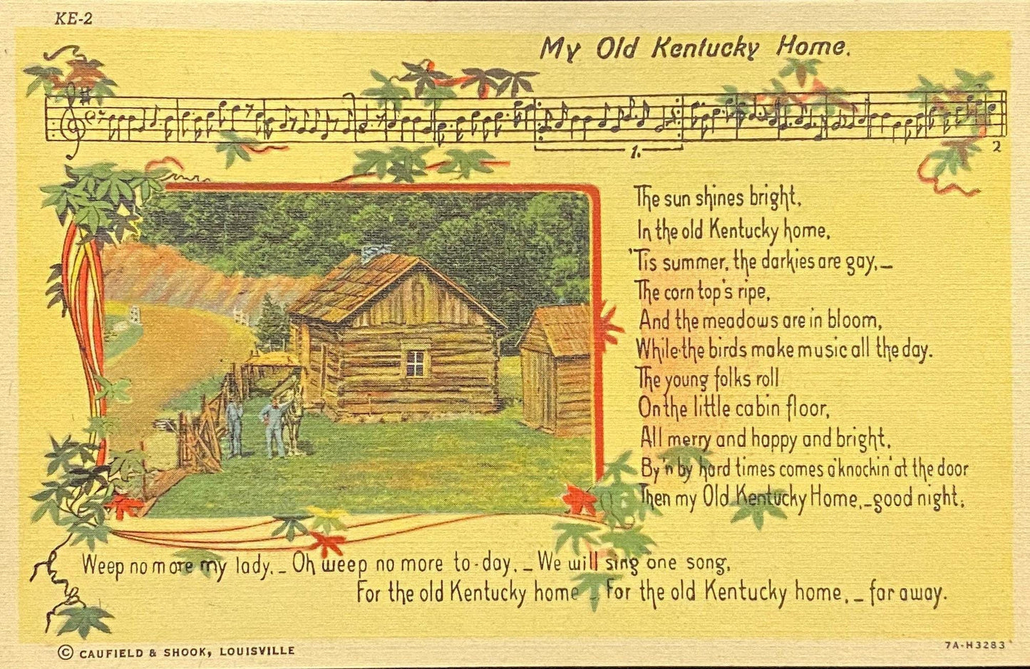 My Old Kentucky Home - 1937 Linen Postcard