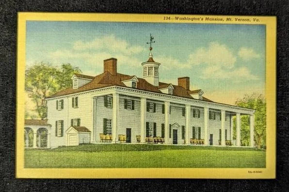 Washington's Mansion - Mt. Vernon, Virginia - 1950s Linen Postcard