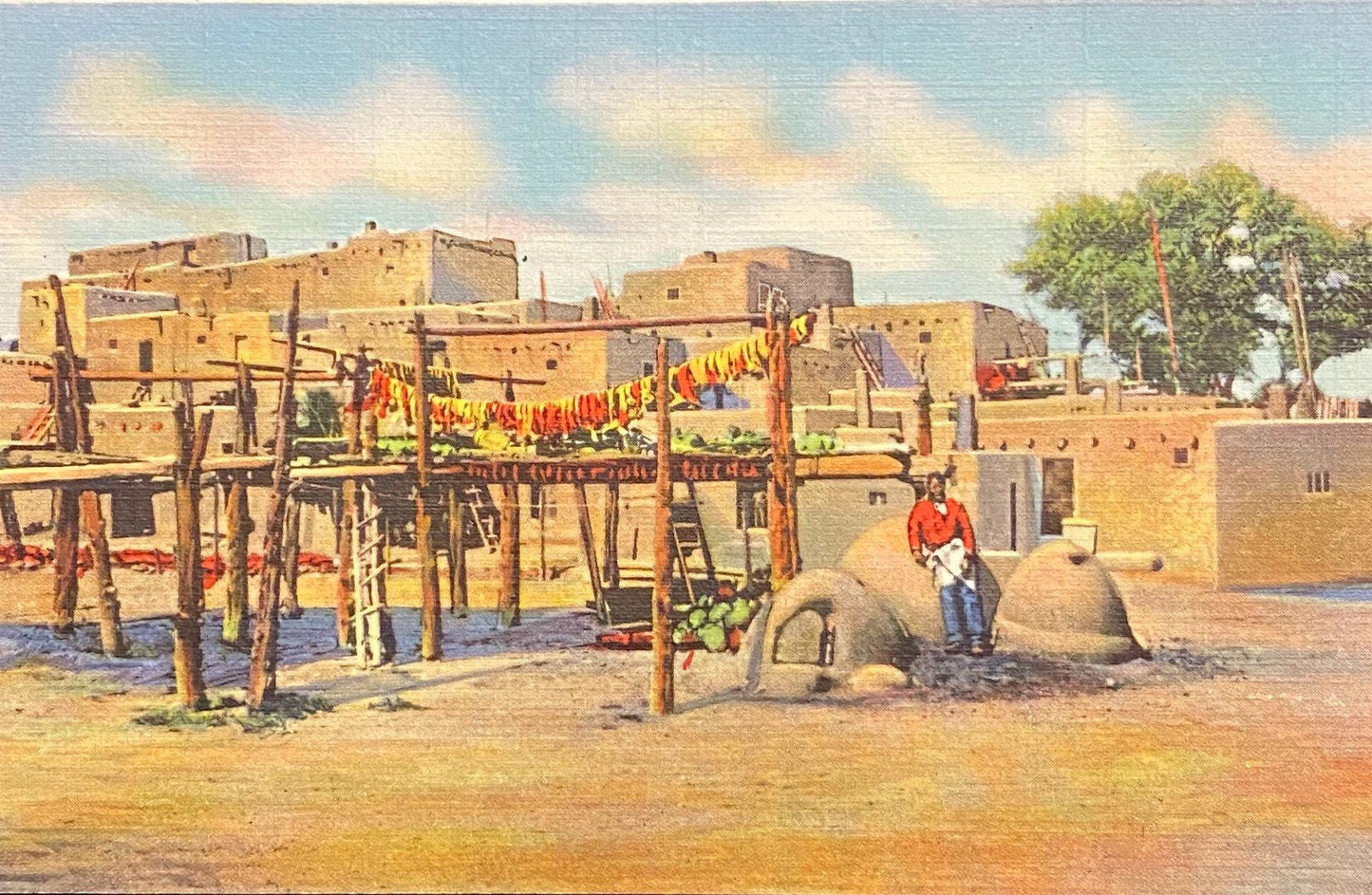 Harvest Time - Taos, New Mexico - 1939 Linen Postcard