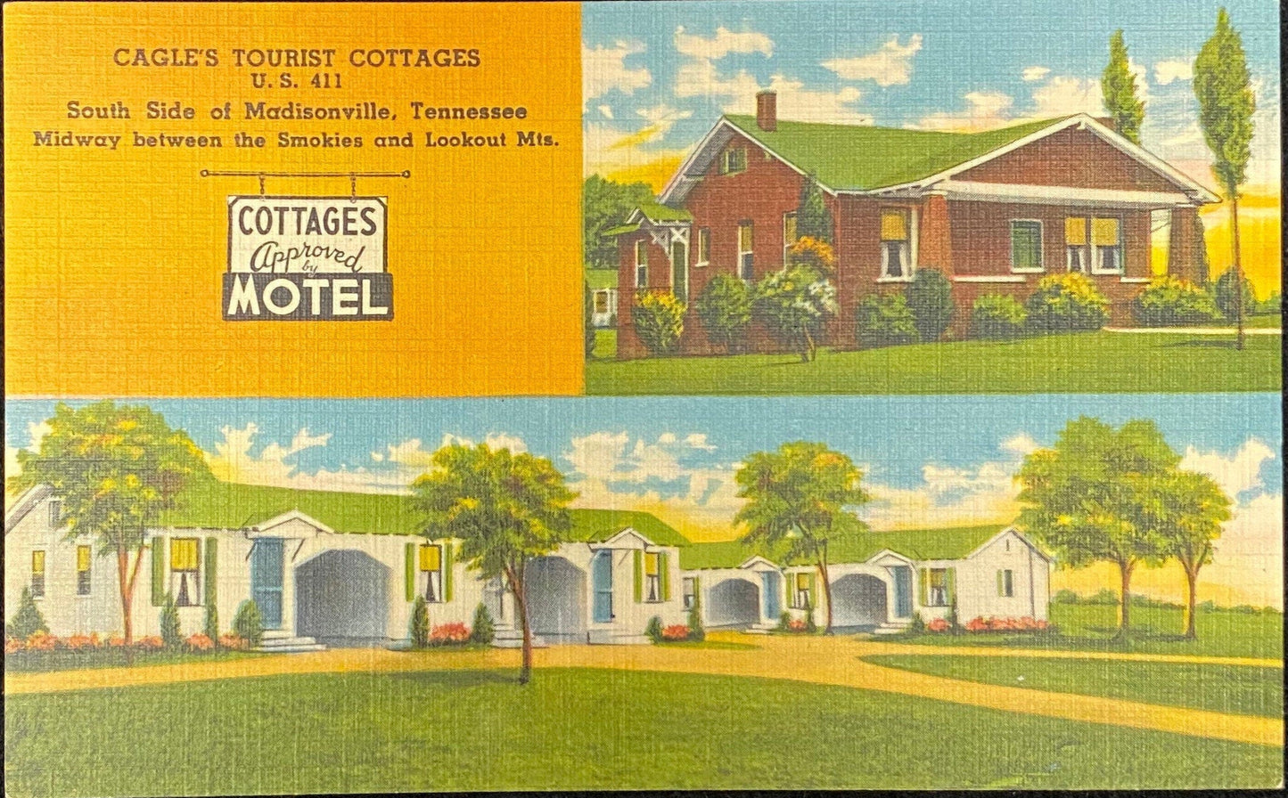 Cagle's Tourist Cottages - Madisonville, Tennessee - 1930s/1940s Linen Postcard
