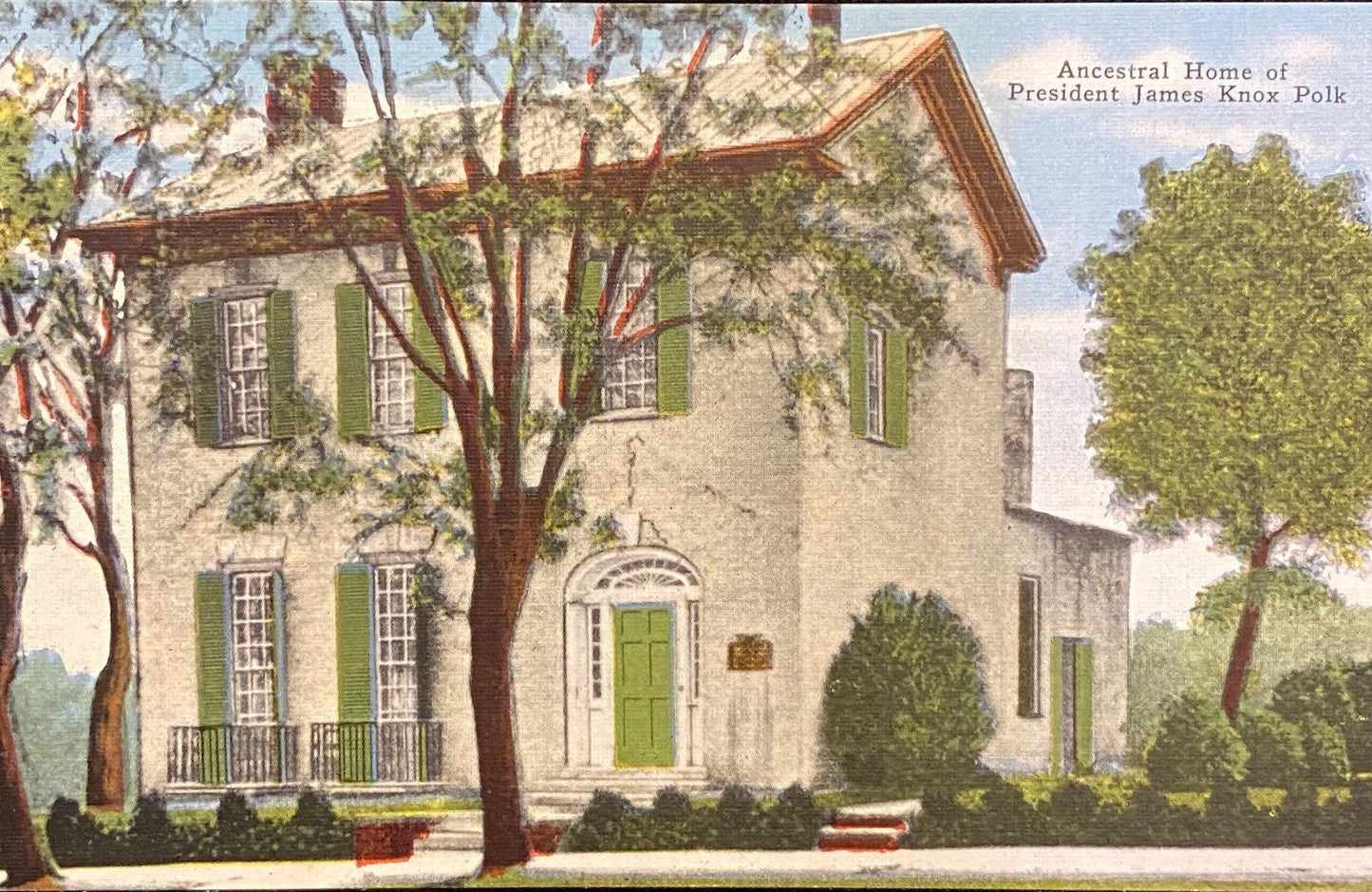 Ancestral Home - President James Knox Polk, Columbia, Tennessee - 1950s Linen Postcard