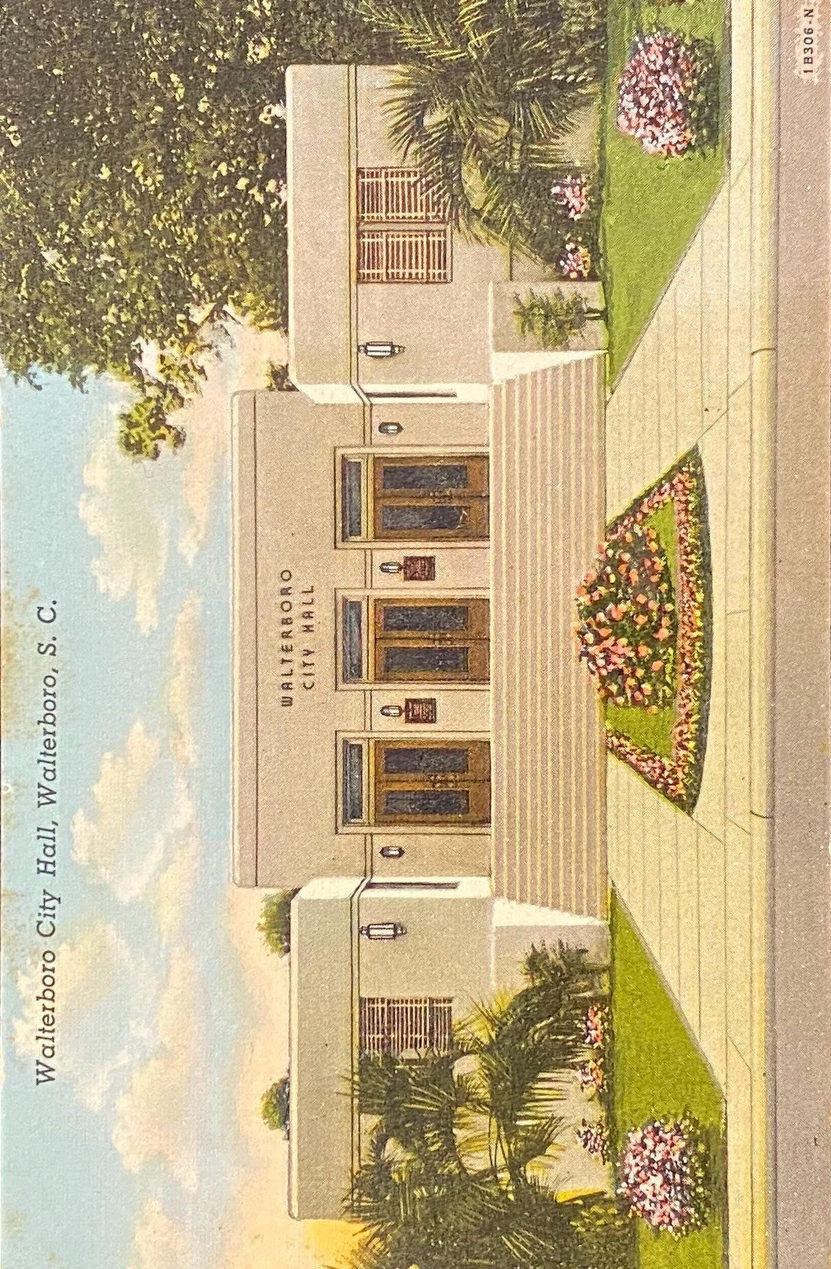 Walterboro City Hall - Walterboro, South Carolina - 1940s Linen Postcard