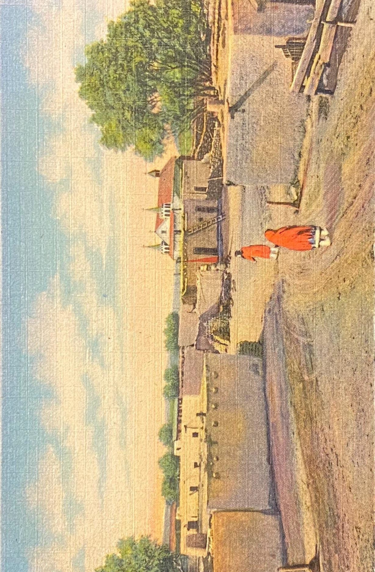 Isleta Indian Pueblo - Old Church in Distance - New Mexico - 1939 Linen Postcard