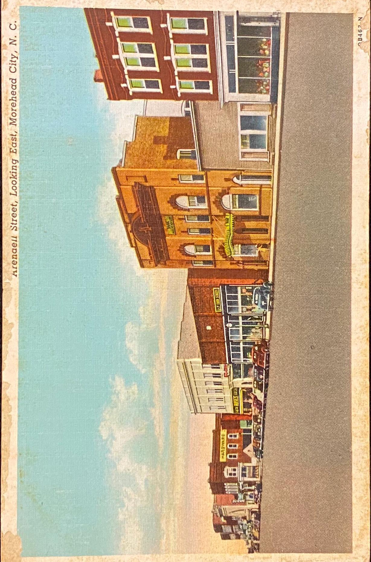 Arendell Street - Looking East - Morehead City, North Carolina - 1940s Linen Postcard