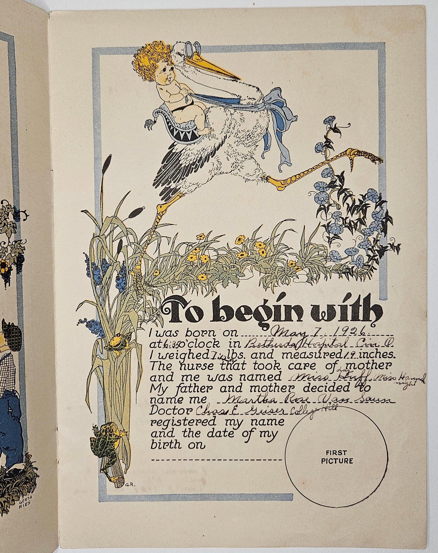 Baby's Book- Metropolitan Life Insurance Company- Cincinnati Ohio 1920s - Martha's Baby Book, 1926 -Art by Gerta Ries - Children's Artwork