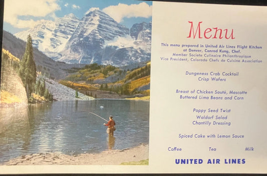 United Air Lines Menu Card - Vintage Postcard 1940s