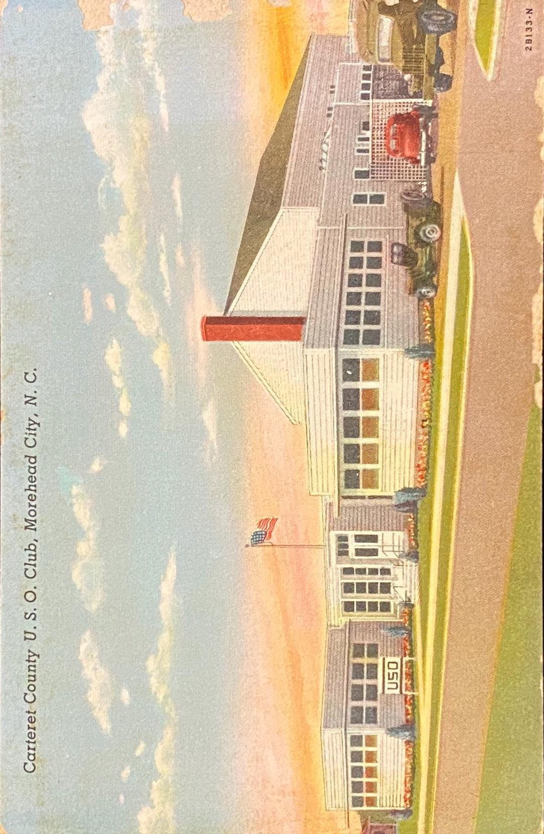 Carteret County U.S.O Club - Morehead City, North Carolina - 1942 Linen Postcard