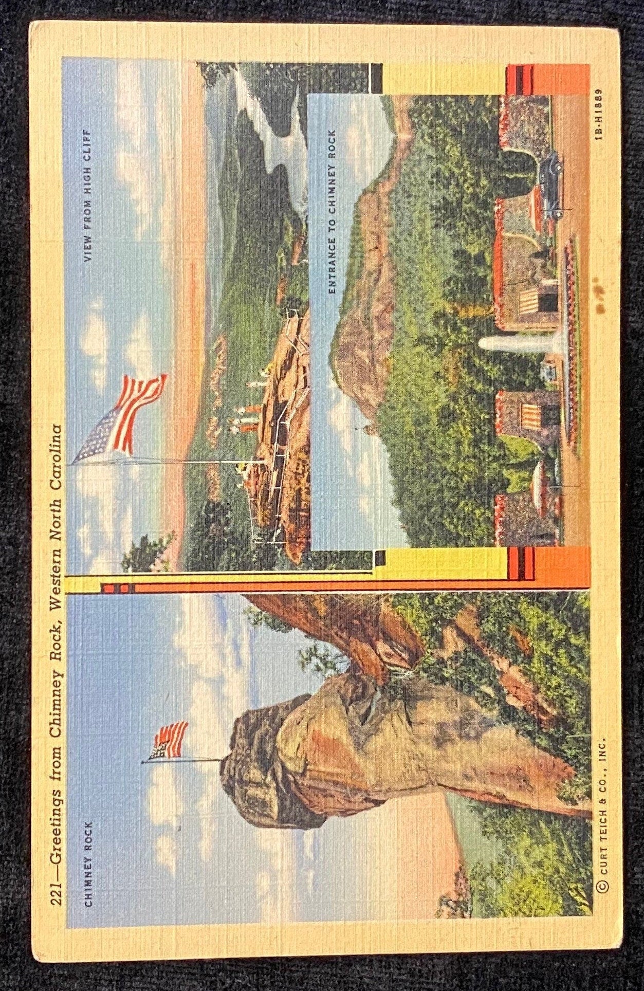 Greetings from Chimney Rock - Western North Carolina - 1941 Linen Postcard