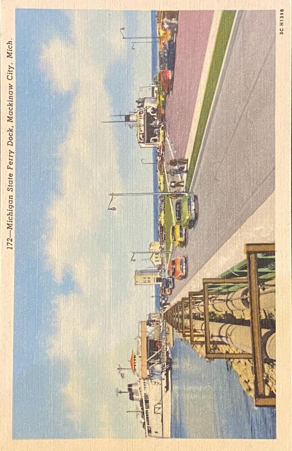 Michigan State Ferry Dock - Mackinaw City, Michigan - 1953 Linen Postcard