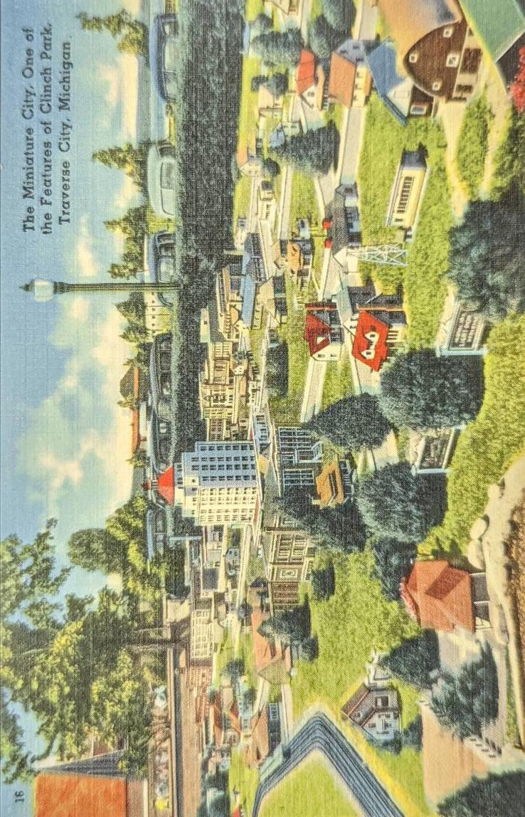 The Miniature City - One of the Features of Clinch Park - Traverse City, Michigan - 1940s Linen Postcard